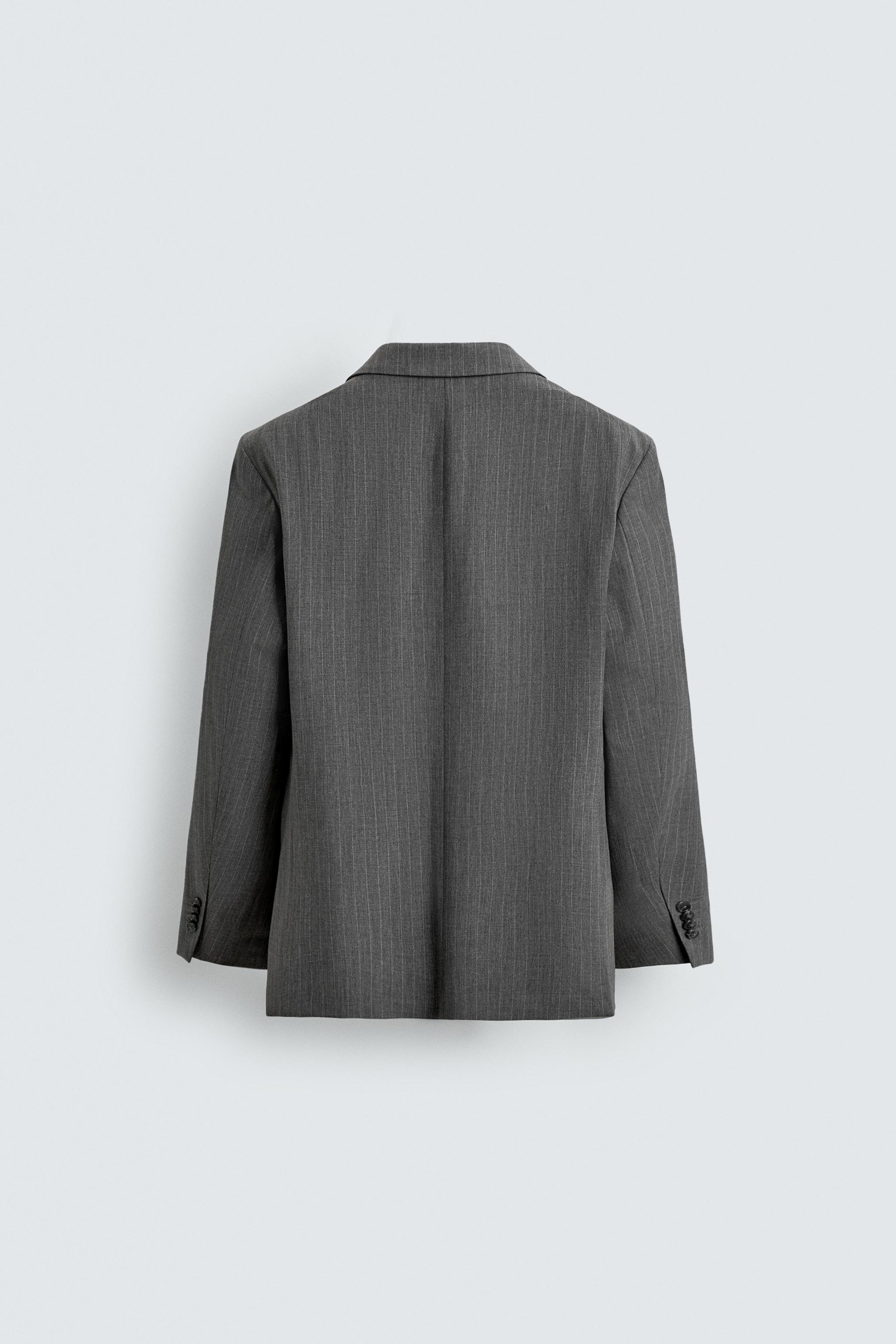 WOOL BLEND PINSTRIPE SUIT BLAZER